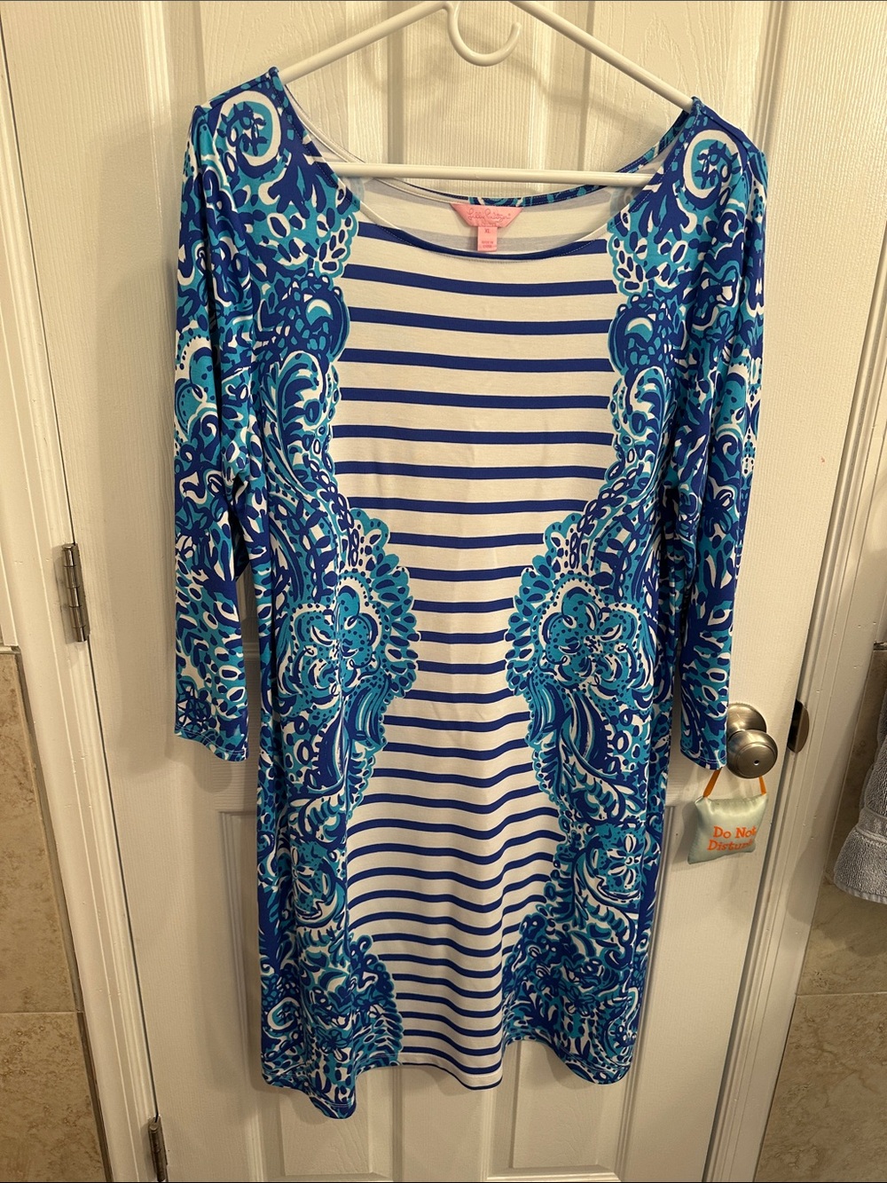 Lilly Pulitzer Blue & White Long Sleeve Printed Shift Dress